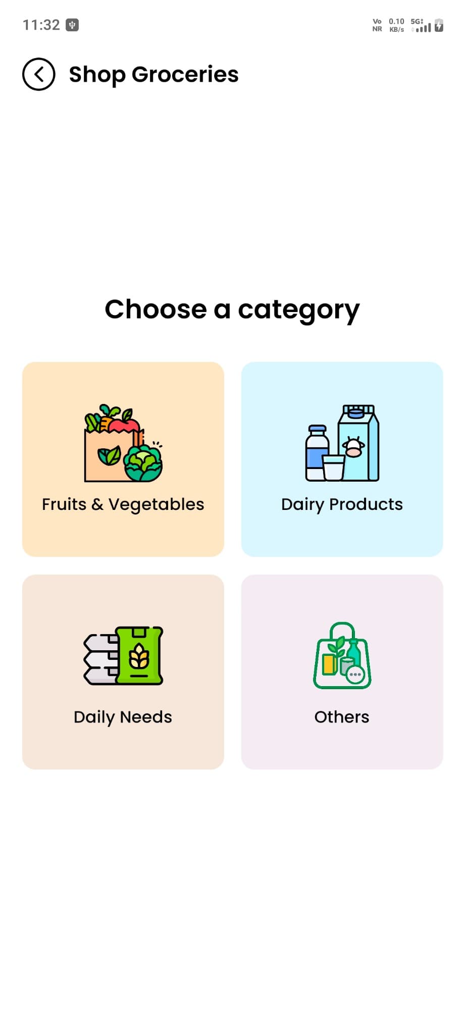 Just Orders grocery categories