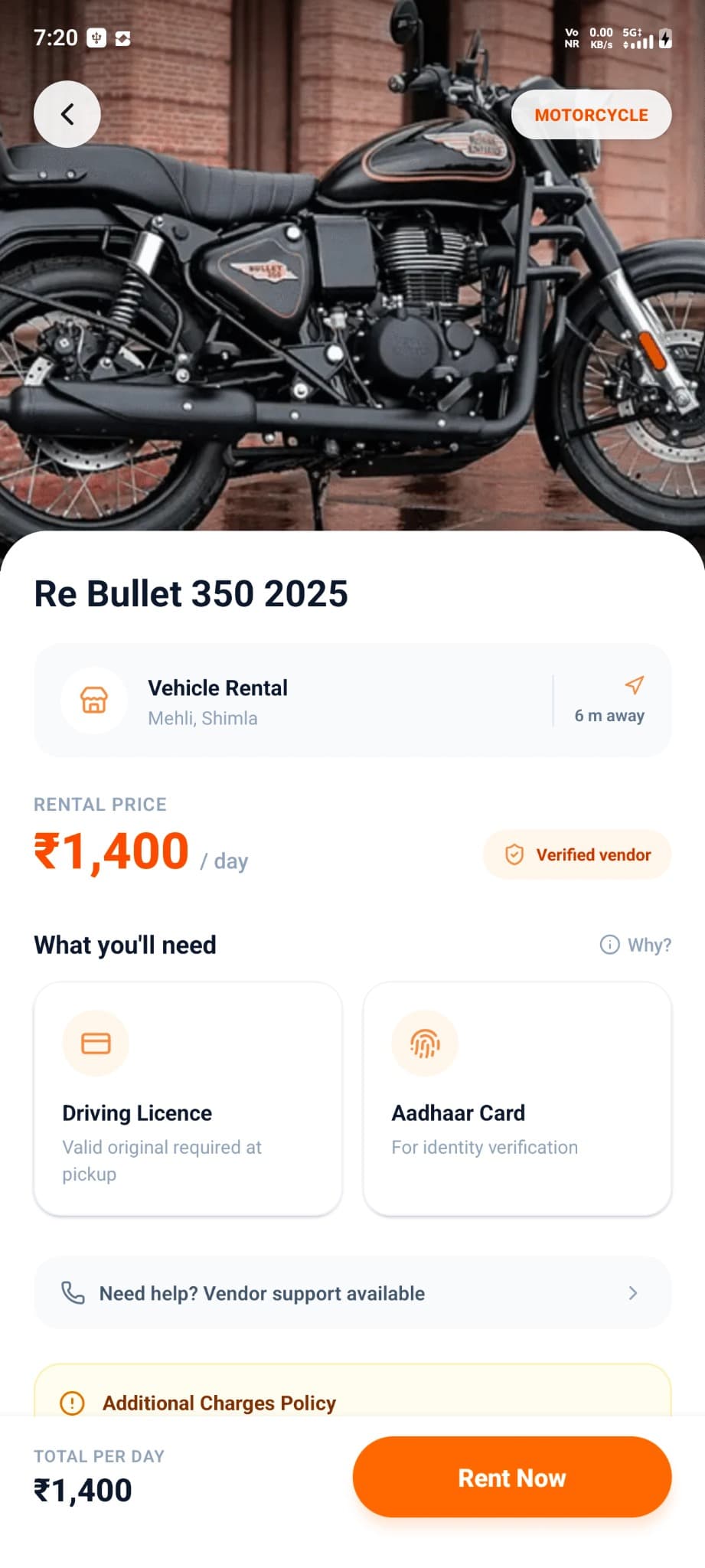 Just Orders vehicle rental details